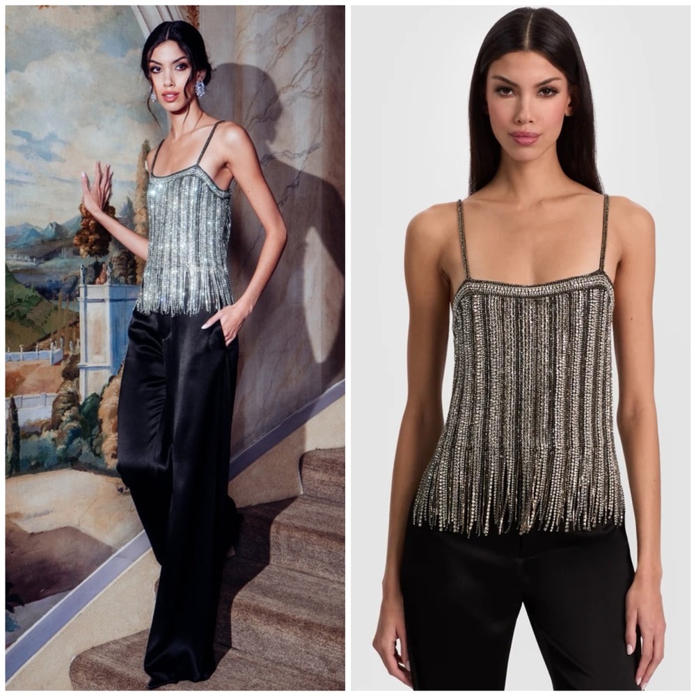 ALICE + OLIVIA CHI EMBELLISHED FRINGE TANK - Picture 8 of 15